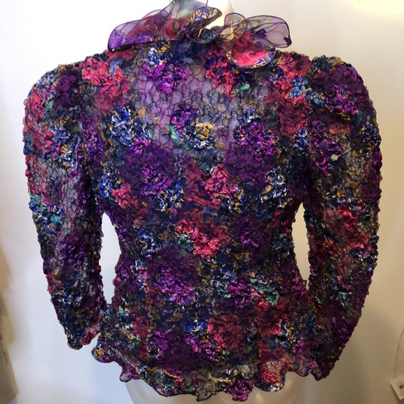 Farinae Collections 2pc Purple Multicolor Chic Textured Jacket 10* - Picture 4 of 17